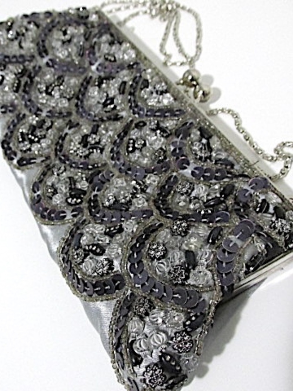 Silver & Grey Sequined Evening Shoulder Bag